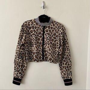 Pinko-Jacquard Oversized Leopard Print Crop Long Sleeve Top